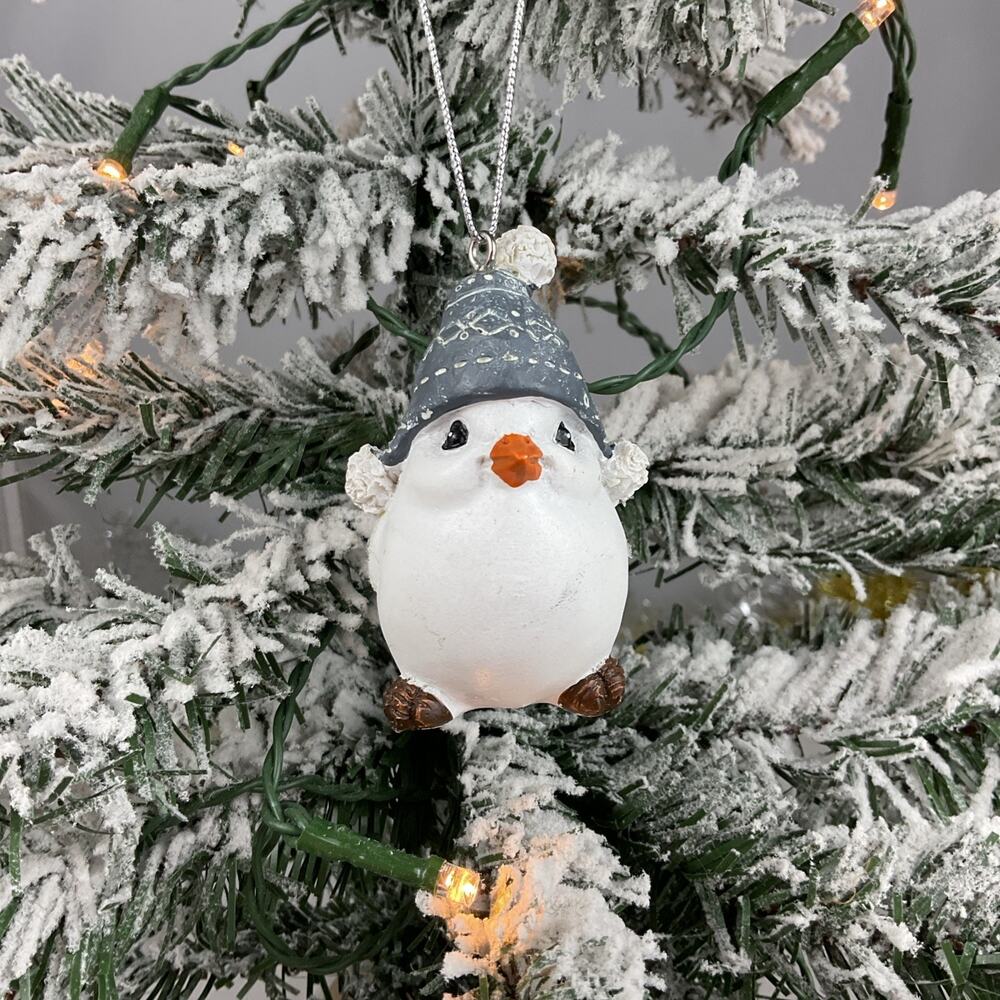 Christmas Ornament- White Bird Wearing Gray And White Hat- Christmas Ornament